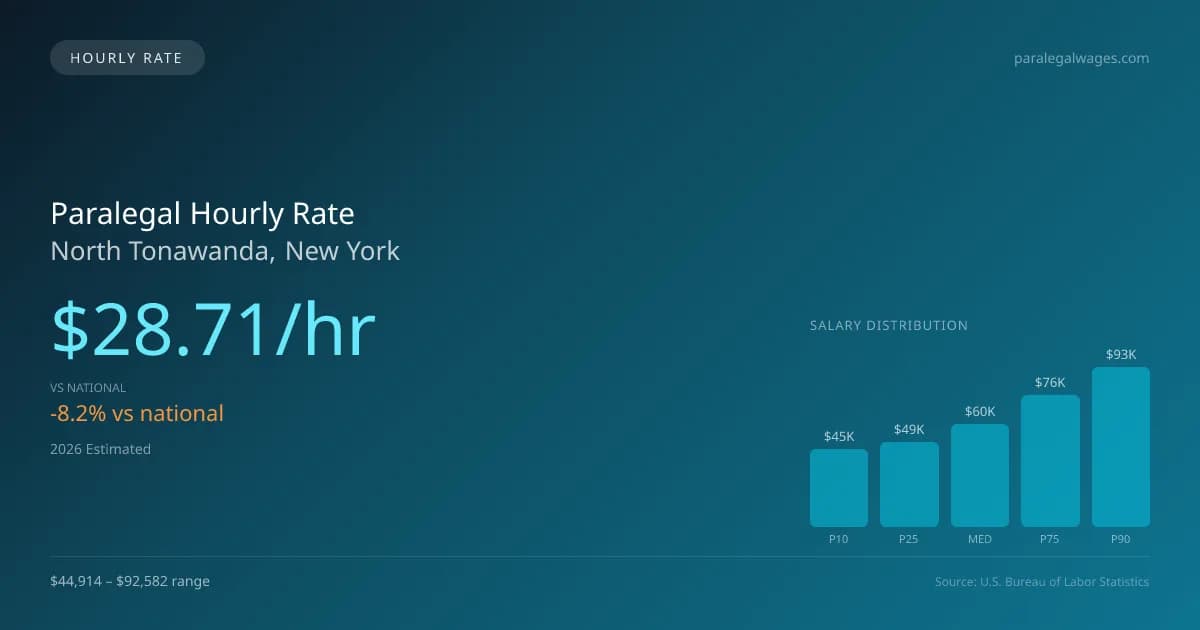Paralegal Hourly Rate in North Tonawanda, NY — 2026 est., based on 2025 BLS