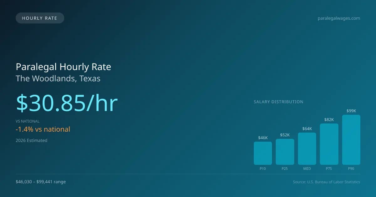 Paralegal Hourly Rate in The Woodlands, TX — 2026 est., based on 2025 BLS