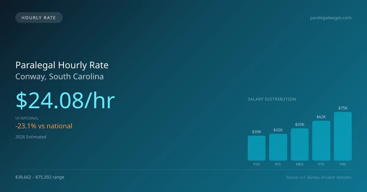 Paralegal Hourly Rate in Conway, SC — 2026 est., based on 2025 BLS