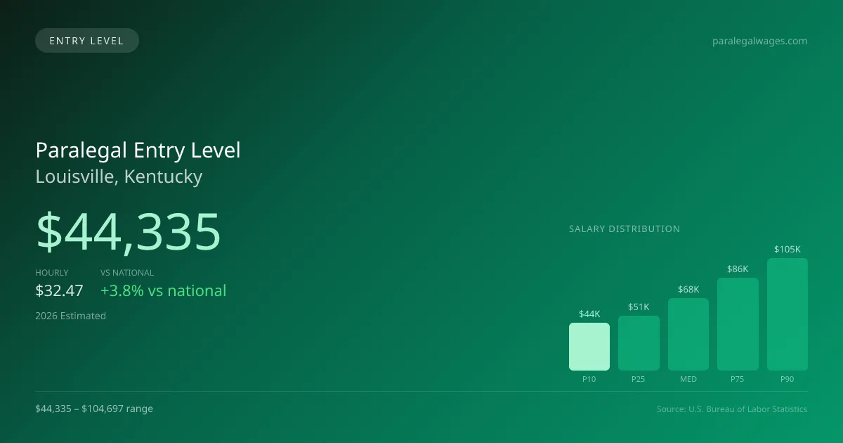Paralegal Entry Level Salary in Louisville, KY — 2026 est., based on 2025 BLS