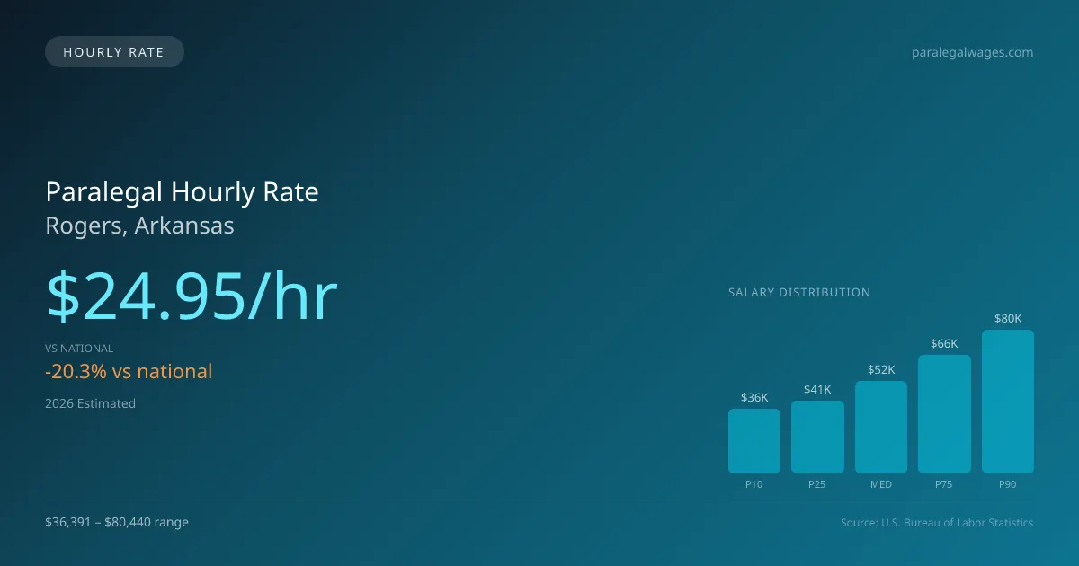 Paralegal Hourly Rate in Rogers, AR — 2026 est., based on 2025 BLS