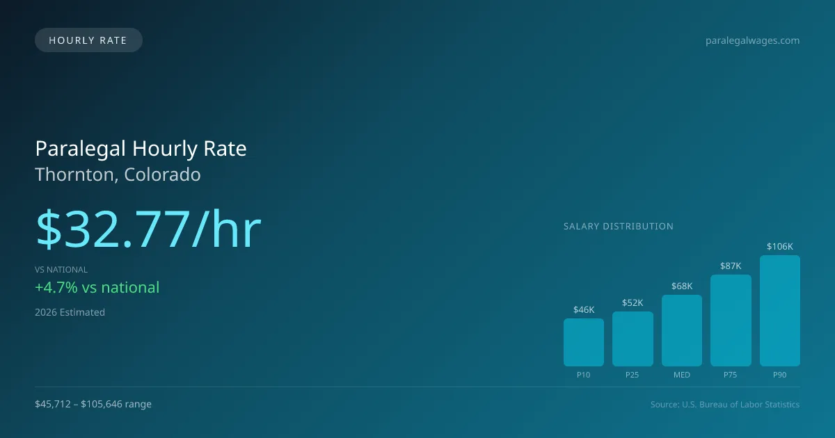 Paralegal Hourly Rate in Thornton, CO — 2026 est., based on 2025 BLS