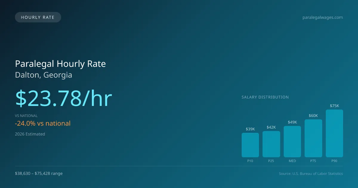 Paralegal Hourly Rate in Dalton, GA — 2026 est., based on 2025 BLS