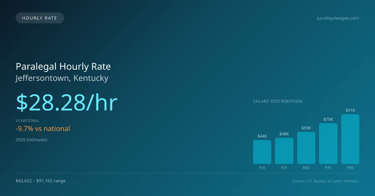 Paralegal Hourly Rate in Jeffersontown, KY — 2026 est., based on 2025 BLS