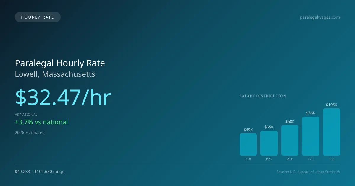 Paralegal Hourly Rate in Lowell, MA — 2026 est., based on 2025 BLS