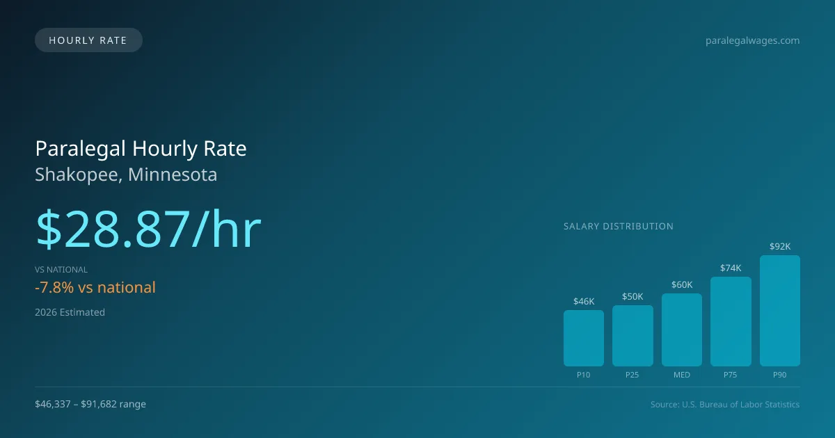 Paralegal Hourly Rate in Shakopee, MN — 2026 est., based on 2025 BLS