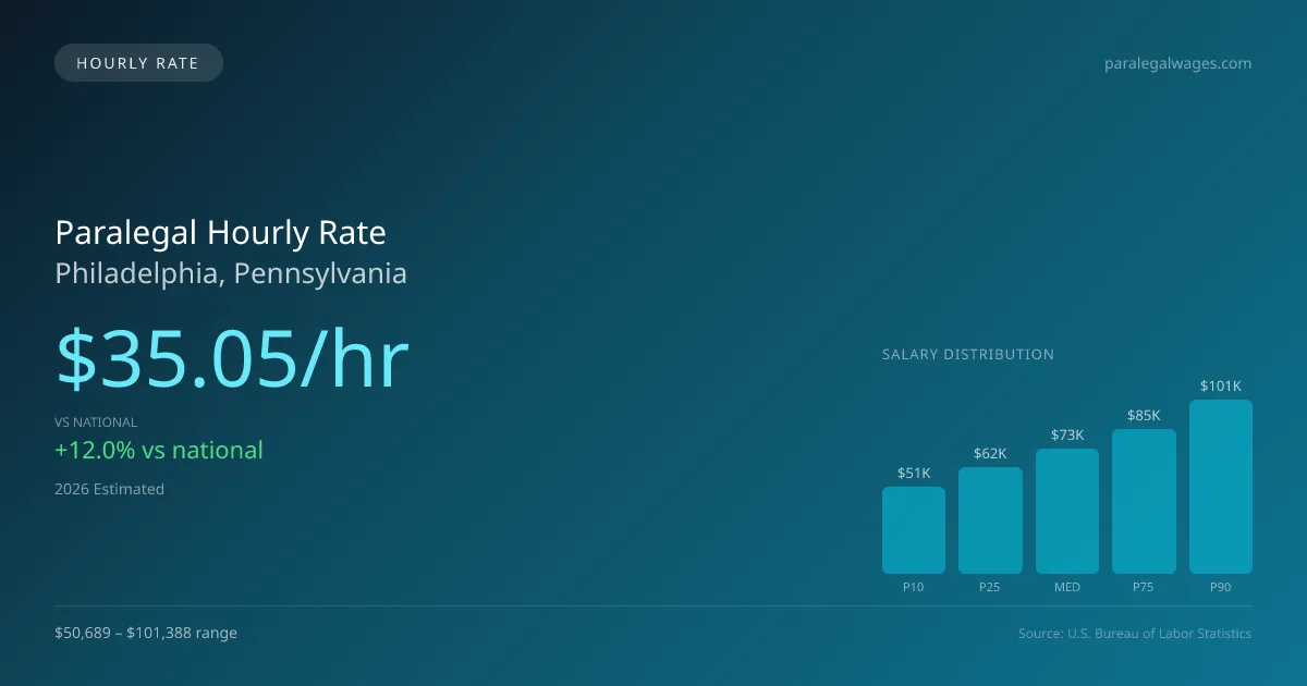 Paralegal Hourly Rate in Philadelphia, PA — 2026 est., based on 2025 BLS