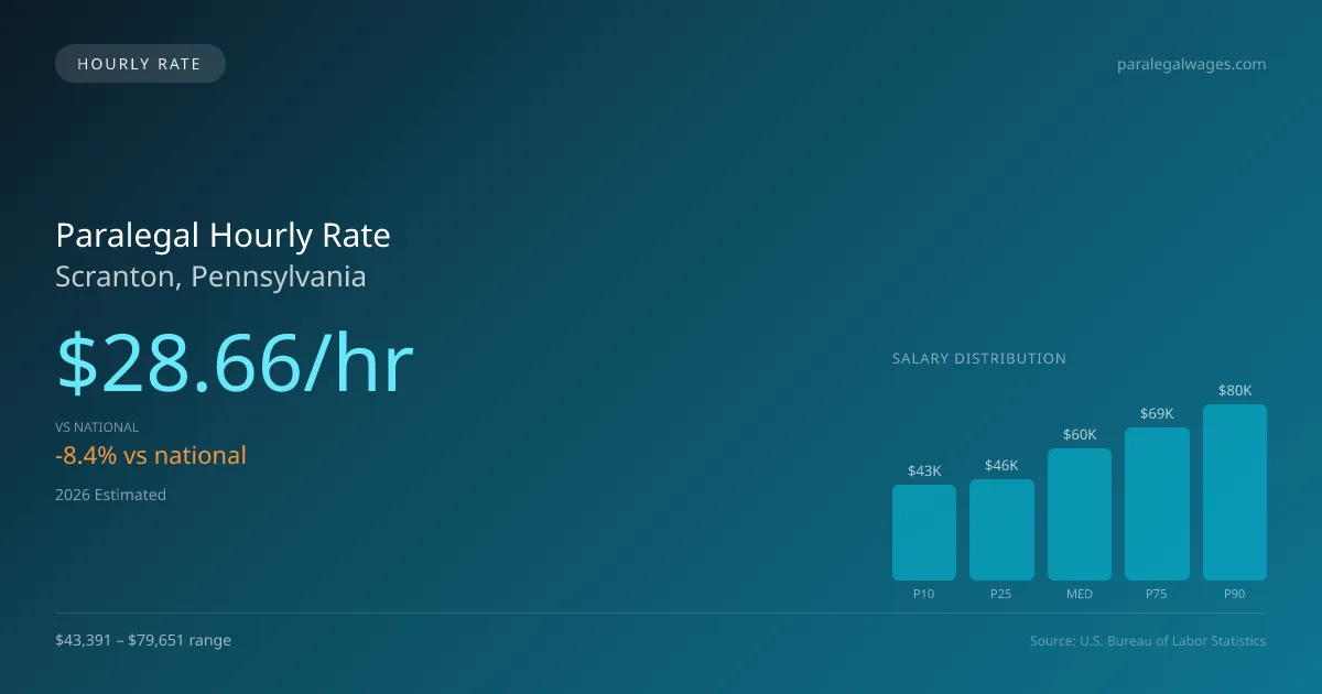 Paralegal Hourly Rate in Scranton, PA — 2026 est., based on 2025 BLS