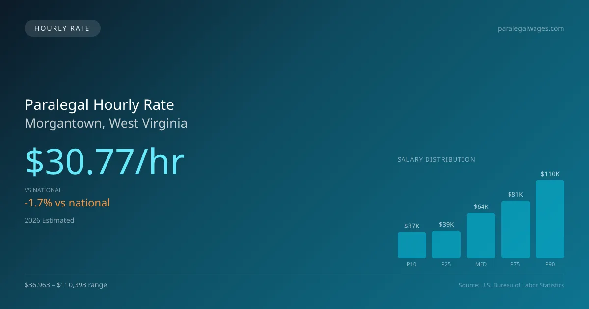 Paralegal Hourly Rate in Morgantown, WV — 2026 est., based on 2025 BLS