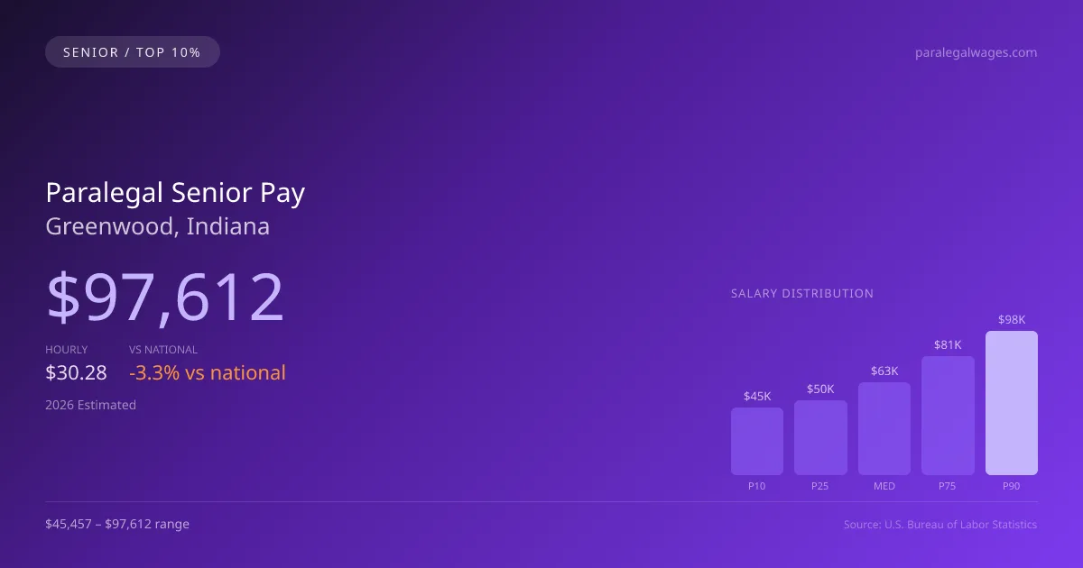 Paralegal Senior Salary in Greenwood, IN — 2026 est., based on 2025 BLS