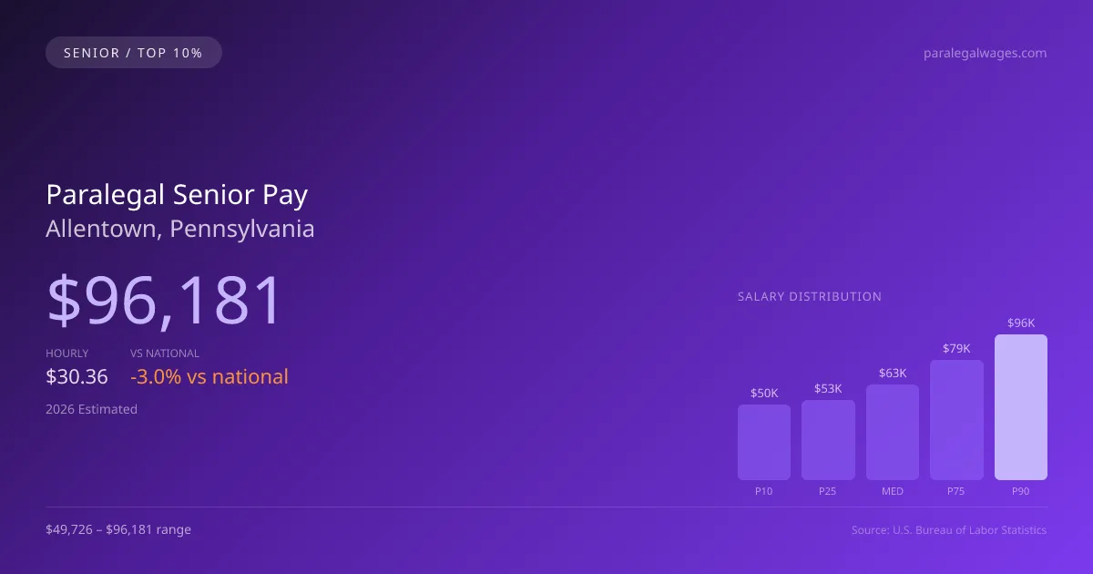 Paralegal Senior Salary in Allentown, PA — 2026 est., based on 2025 BLS