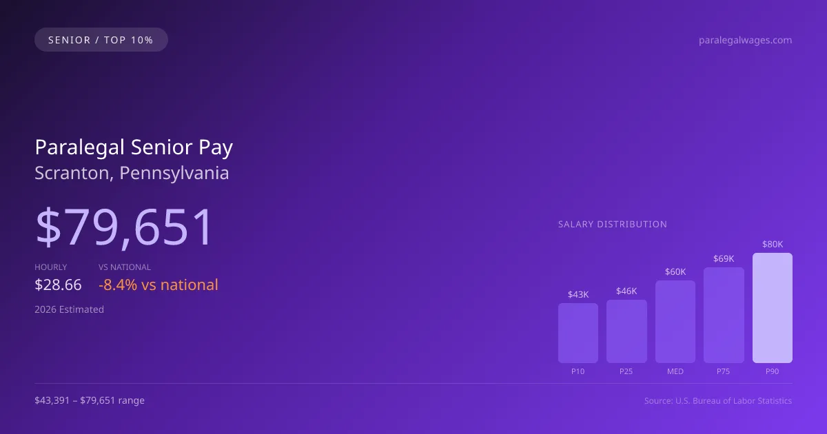 Paralegal Senior Salary in Scranton, PA — 2026 est., based on 2025 BLS