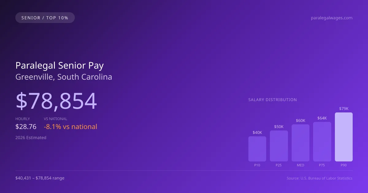 Paralegal Senior Salary in Greenville, SC — 2026 est., based on 2025 BLS